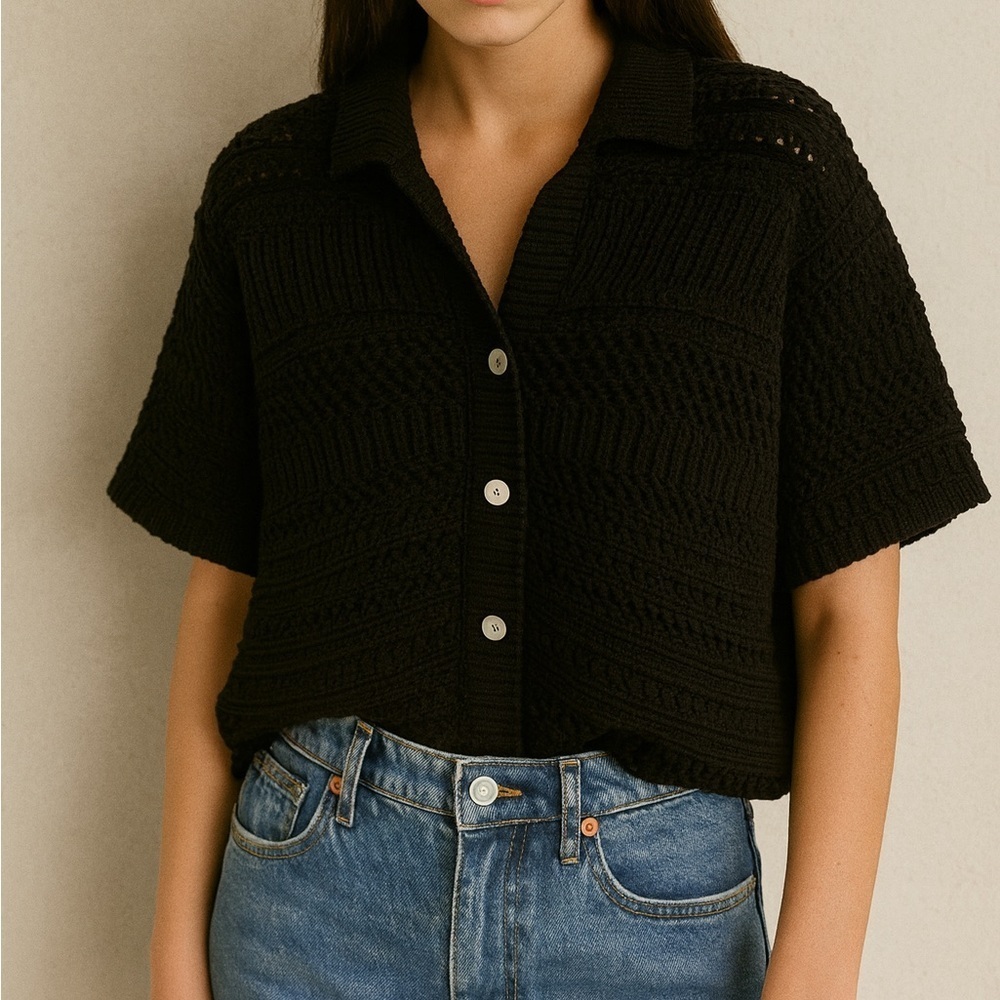 Zara Oversized Black Knit Button-Up Sweater - Picture 1 of 6
